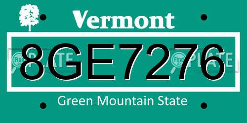 8GE7276 Vermont License Plate