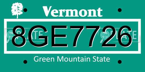 8GE7726 Vermont License Plate
