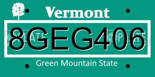 8GEG406 Vermont License Plate