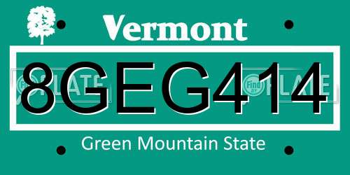 8GEG414 Vermont License Plate