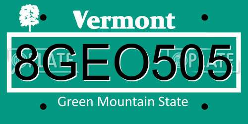 8GEO505 Vermont License Plate
