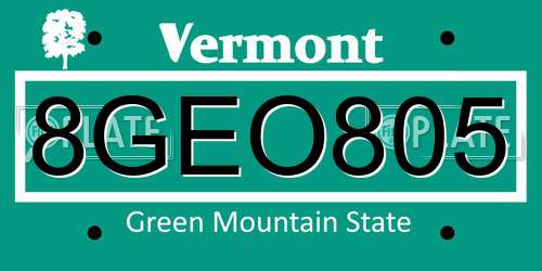 8GEO805 Vermont License Plate