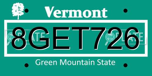 8GET726 Vermont License Plate