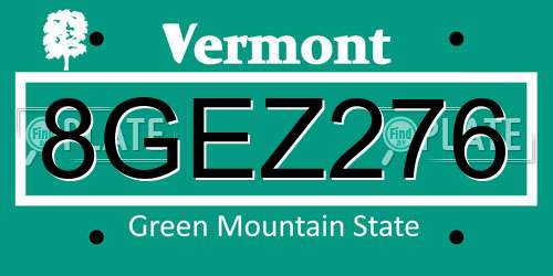 8GEZ276 Vermont License Plate