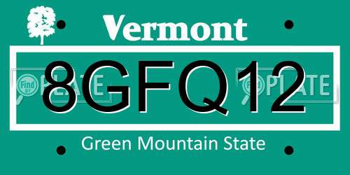 8GFQ12 Vermont License Plate