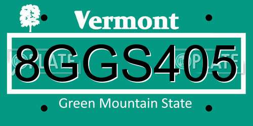 8GGS405 Vermont License Plate