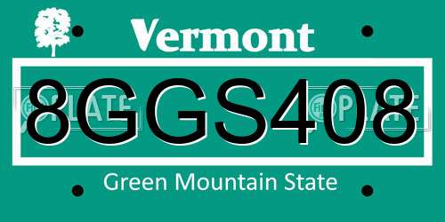 8GGS408 Vermont License Plate