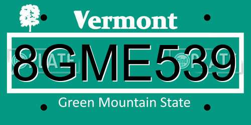 8GME539 Vermont License Plate