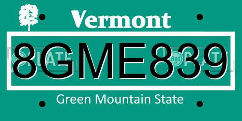 8GME839 Vermont License Plate