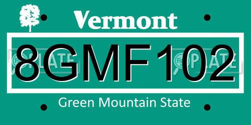 8GMF102 Vermont License Plate