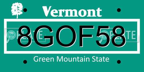 8GOF58 Vermont License Plate