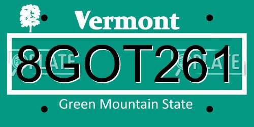 8GOT261 Vermont License Plate