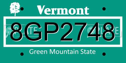 8GP2748 Vermont License Plate