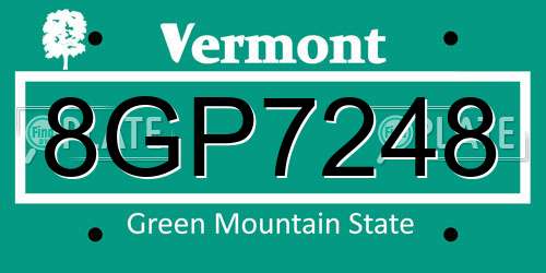 8GP7248 Vermont License Plate
