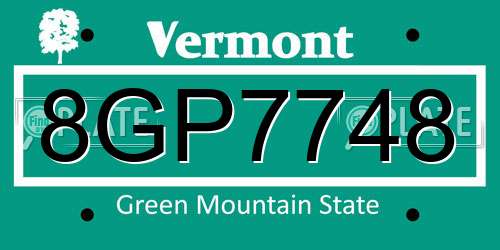 8GP7748 Vermont License Plate