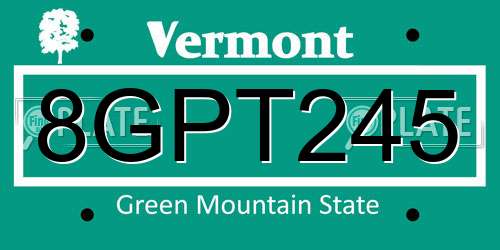 8GPT245 Vermont License Plate
