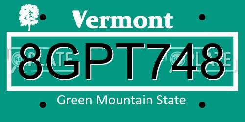 8GPT748 Vermont License Plate