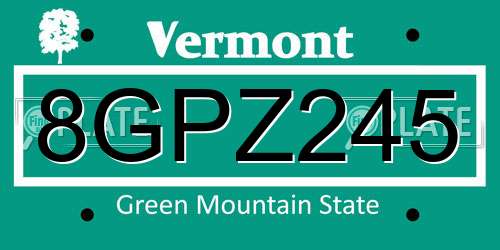 8GPZ245 Vermont License Plate