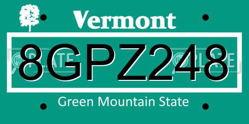 8GPZ248 Vermont License Plate