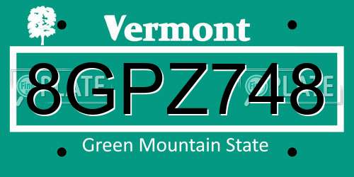 8GPZ748 Vermont License Plate