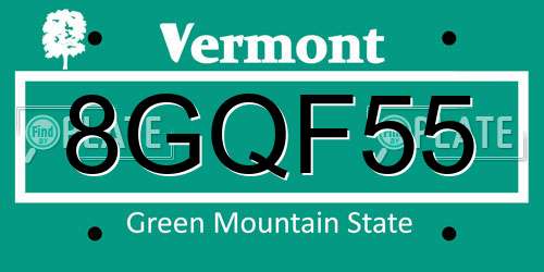 8GQF55 Vermont License Plate