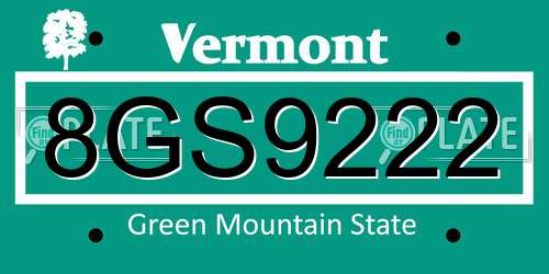 8GS9222 Vermont License Plate