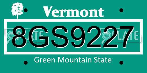 8GS9227 Vermont License Plate