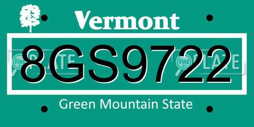 8GS9722 Vermont License Plate