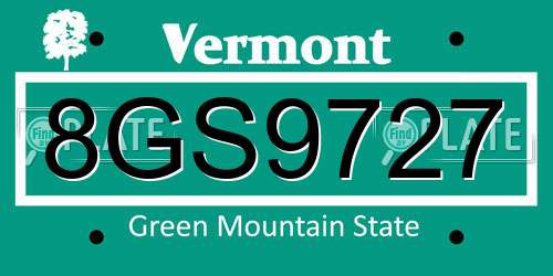 8GS9727 Vermont License Plate