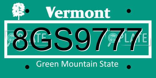 8GS9777 Vermont License Plate