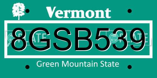 8GSB539 Vermont License Plate