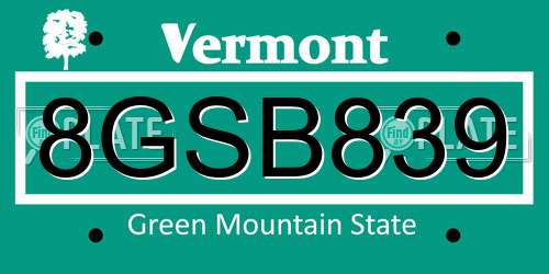 8GSB839 Vermont License Plate