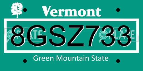 8GSZ733 Vermont License Plate