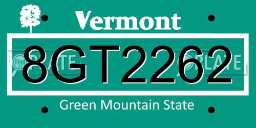 8GT2262 Vermont License Plate