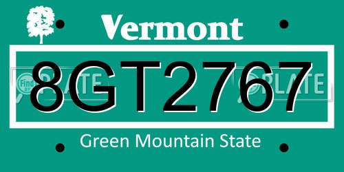 8GT2767 Vermont License Plate