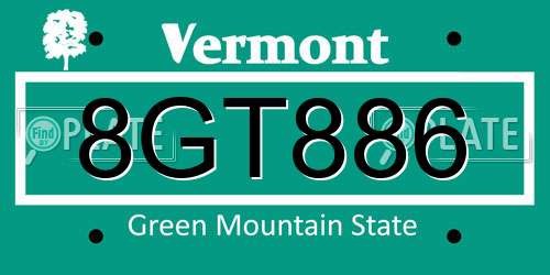 8GT886 Vermont License Plate