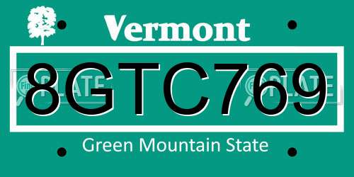 8GTC769 Vermont License Plate