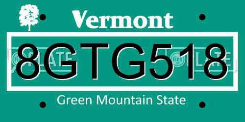 8GTG518 Vermont License Plate