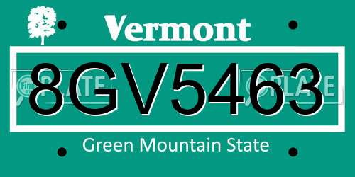 8GV5463 Vermont License Plate
