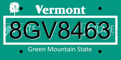 8GV8463 Vermont License Plate