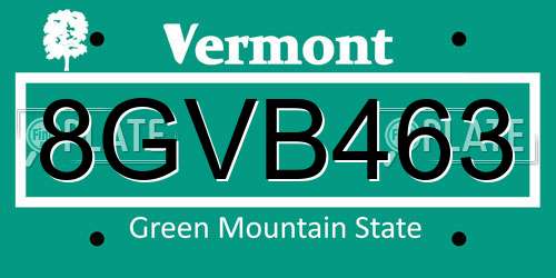 8GVB463 Vermont License Plate