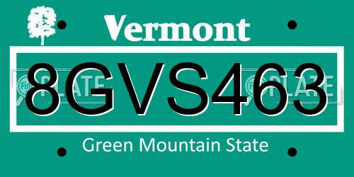 8GVS463 Vermont License Plate