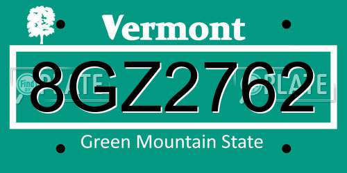 8GZ2762 Vermont License Plate