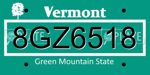 8GZ6518 Vermont License Plate