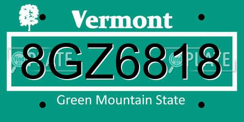 8GZ6818 Vermont License Plate