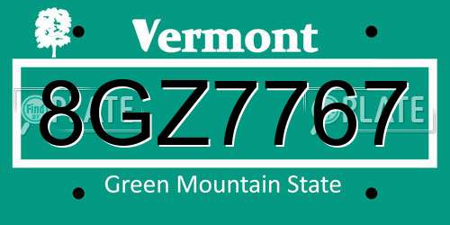8GZ7767 Vermont License Plate