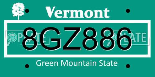 8GZ886 Vermont License Plate