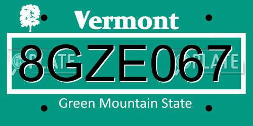 8GZE067 Vermont License Plate