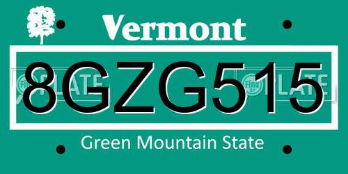 8GZG515 Vermont License Plate