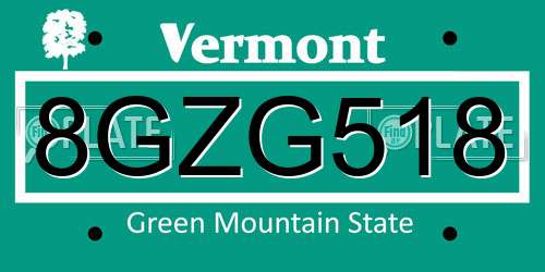 8GZG518 Vermont License Plate